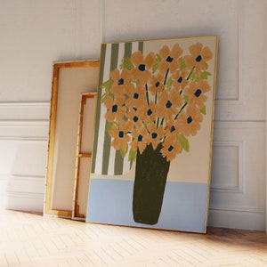 Impresión de jarrón de moda, impresión floral abstracta, impresión de flores botánicas, impresión dibujada a mano, decoración de pared moderna para el hogar, arte de pared imprimible.