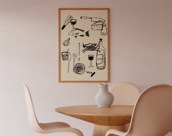 Mid Century Kitchen Print: Retro Food & Drink Illustration (Digital Download)