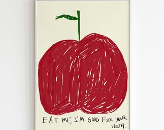 Lámina decorativa de manzana roja para la cocina / Póster de frutas original (descarga digital)