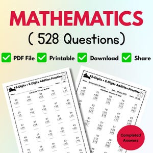 528 Addition Questions - First Grade Maths Practice PDF for Kids | Addition Worksheets