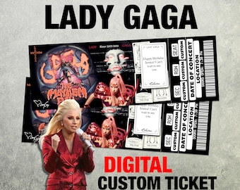 Personalized Lady Gaga Mayhem Ball Tour Ticket, Custom Bad Romance Keepsake, Printable Souvenir Pass, Gift for Lady Gaga Fans, Gaga Keepsake