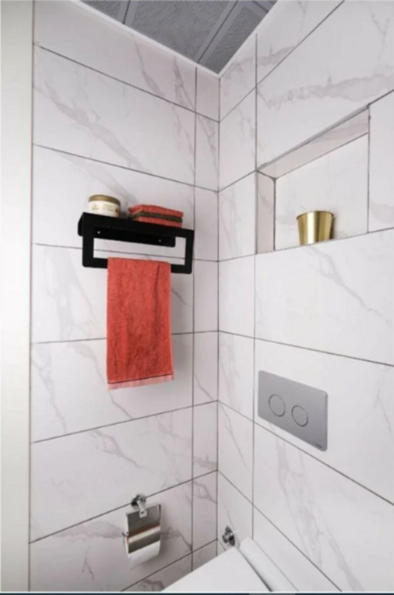 Bathroom Towel Holder With Organizer Shelf Metal Towel - Etsy
