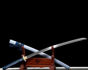 Blue Dragon Katana Sword, Handmade 1060 Carbon Steel Samurai Sword, Full Tang Japanese Katana, Mirror Polish Display Sword
