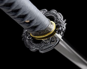Handmade Dragon Katana Sword | Japanese Style Samurai Sword Replica | Carbon Steel Display Katana | Dragon Collector Decor Gift