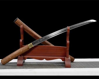 Handmade Shirasaya Katana Sword, 1095 High Carbon Steel Japanese Samurai Sword, Full Tang Tanto Style Sword, Pear Wood Saya