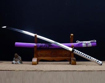 Handmade Samurai Practice Sword Hand Forged high Carbon Steel Purple Scabbard | Katana sword | Tanto