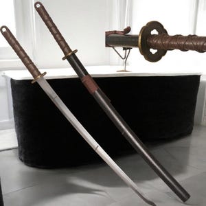Handmade Brown Katana | Japanese Samurai Sword Replica | Full Tang Stainless Steel Collectible | Traditional Display Sword with Scabbard