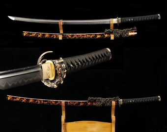 T10 Steel Katana Handmade | Clay Tempered Japanese Samurai Sword Replica | Copper Fittings Collectible Display Katana