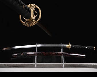 Handmade T10 Steel Katana Clay Tempered Samurai Sword Copper Fittings Hand Painted Sheath Unsharpened Display Sword