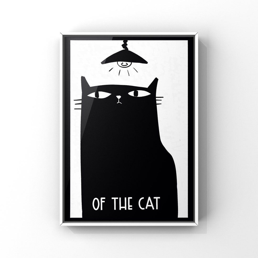 Black Cat Wall Art Print Cat Art Print Cat Illustrated Art Etsy