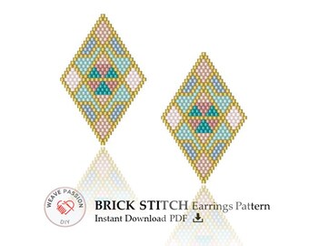 Bead Jewelry Pattern, Seed bead earring pattern PDF, Miyuki pattern, Brick Stitch Earring Pattern, Delica bead pattern, Earring pattern