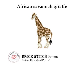 Giraffe Brick Stitch Pattern PDF, Miyuki pattern, Delica bead pattern, Jewelry pdf pattern, Giraffe, African Savannah Giraffe