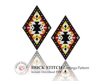 Seed bead earring pattern PDF, Miyuki pattern, Brick Stitch Earring Pattern, Delica bead pattern, Earring pattern, Jewelry pdf, Amazigh