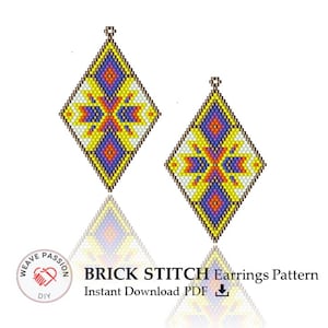 Seed bead earring pattern PDF, Miyuki pattern, Brick Stitch Earring Pattern, Delica bead pattern, Earring pattern, Jewelry pdf pattern