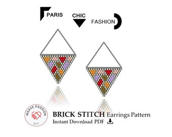 Seed bead earring pattern PDF, Miyuki pattern, Brick Stitch Earring Pattern, Delica bead pattern, Earring pattern, Jewelry pattern, Fashion