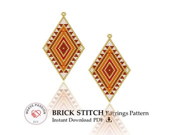 Seed bead earring pattern PDF, Miyuki pattern, Brick Stitch Earring Pattern, Delica bead pattern, Earring pattern, Jewelry pdf pattern