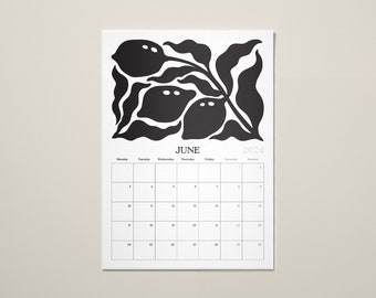 2024 Printable Calendar | A4 | Portrait | Monday Start | Abstract Botanical Minimalist | Instant Download PDF