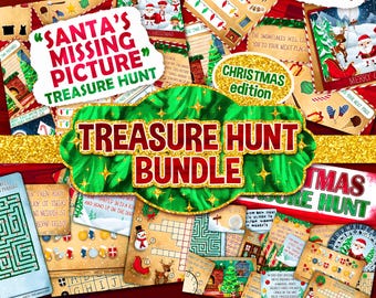 Pacote Caça ao Tesouro de Natal | Imprimíveis para Festa de Jardim de Infância | Sala de Escape para Crianças | Atividade Interna para a Família | Jogos e Quebra-cabeças de Natal