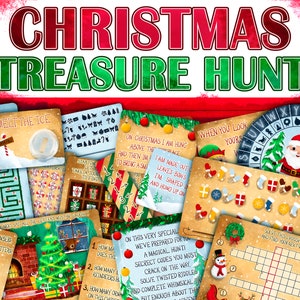 Weihnachtsschatzsuche | Party Spiele | Drucken und Spielen Schnitzeljagd | Escape Room DIY | Weihnachtsmann Jagd Hinweiskarten | Lustige Spiele