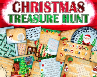 Caça ao Tesouro de Natal | Jogos de Festa para Imprimir | Imprimir e Jogar Caça ao Tesouro | Faça Você Mesmo na Sala de Escape | Cartões com Dicas para a Caça ao Papai Noel | Jogos Divertidos