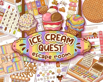 Escape Room da Busca do Sorvete | Festa de Aniversário Infantil para Imprimir | Jogo de Quintal ao Ar Livre para Acampamento de Verão | Jogo em Família | Códigos de Quebra-Cabeça Misteriosos