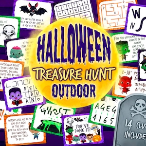 Halloween Schatzsuche Hinweiskarten | Herbst-Schnitzeljagd für Kinder | Party Spiel zum Ausdrucken | Digitale Kinderaktivität | Drucken und spielen