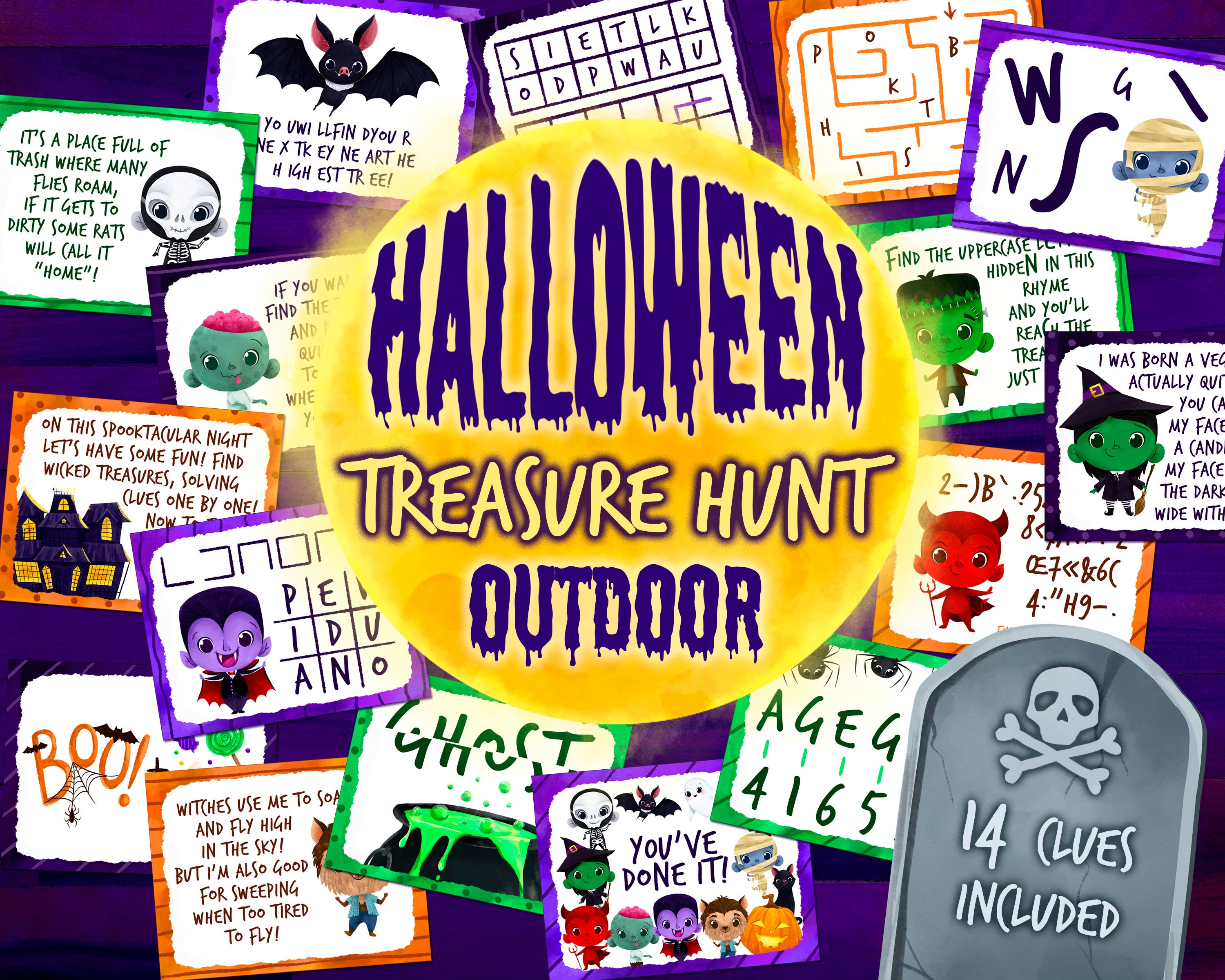 Halloween Outdoor Treasure Hunt Clue Cards | Autumn Scavenger Hunt for ...