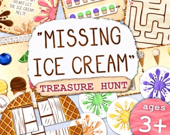 Missing Ice Cream Treasure Hunt | Printable Scavenger Hunt for Kids | Summer Indoor Clue Cards | Family Escape Room | Preschool Activity