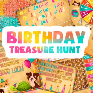Geburtstag Schatzsuche druckbar | Partyspiel Zubehör | Schnitzeljagd für Kinder | Teen Geburtstagsparty | Escape Room DIY | Drucken und spielen