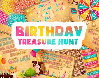 Caça ao Tesouro de Aniversário para Imprimir | Suprimentos para Jogos de Festa | Caça ao Tesouro para Crianças | Festa de Aniversário para Adolescentes | Faça Você Mesmo em Salas de Escape | Imprima e Brinque