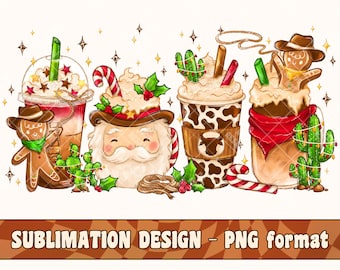 Design de sublimação de Papai Noel com tema de cowboy de Natal | Design de camiseta desenhado à mão | Download digital em PNG | Olá, Papai Noel em PNG | Ideia de presente de Natal