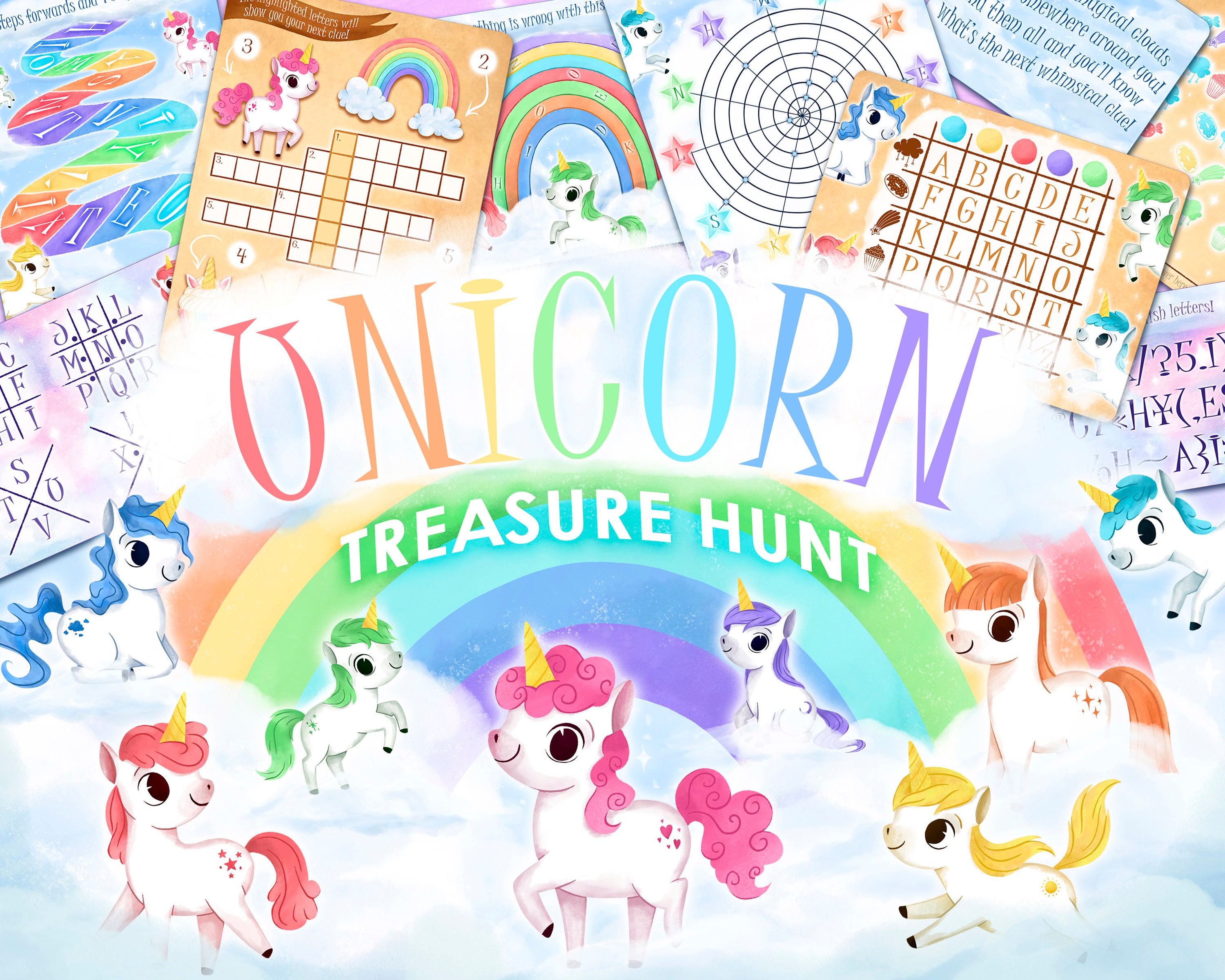 Unicorn Treasure Hunt | Printable Party Games for Kids | DIY Escape Room | Print and Play Activities | Teen Birthday Party Scavenger Hunt