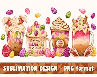 Design de sublimação de "Algum coelho precisa de café" PNG | Camiseta de Páscoa | Caneca de café de primavera | Camiseta para amantes de café | Envoltório de copo com leite gelado