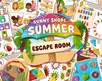 Sala de Escape Sunny Shore para Crianças | Escapada para Festa na Praia no Verão | Caça ao Tesouro para Imprimir | Jogo de Atividades para o Quintal em Família | Acampamento de Verão ao Ar Livre