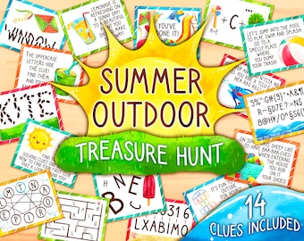 Summer Outdoor Treasure Hunt Clue Cards | Printable Party Game for Kids | Escape Room Kit DIY | Scavenger Hunt | Holiday Backyard Game Print