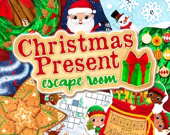 Sala de escape com presentes de Natal | Sala de escape faça você mesmo para crianças | Kit de jogo de caça ao tesouro | Caça ao tesouro | Imprimível de Natal | Noite de jogos em família
