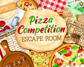 Competição de Pizza em Sala de Fuga para Crianças | Jogo de Festa de Aniversário Imprimível | Caça ao Tesouro | Atividades para Imprimir e Jogar Pizza