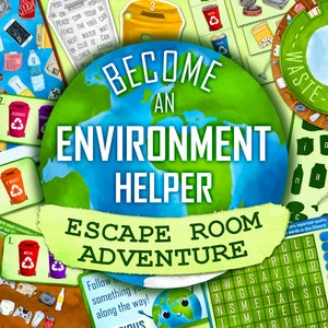 Diventa un aiutante dell'ambiente: avventura in Escape Room / Caccia al tesoro per bambini / Giochi di società stampabili / Riciclo dei rifiuti / Campo estivo in giardino