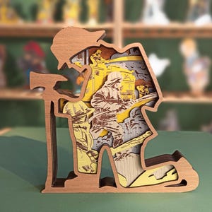 Personalized Fireman Figurine, Engraved Multilayer Wooden Fire Fighter Decoration, 3D Wood Fire Scene, Wood Carving Home Decor, Fathers Day