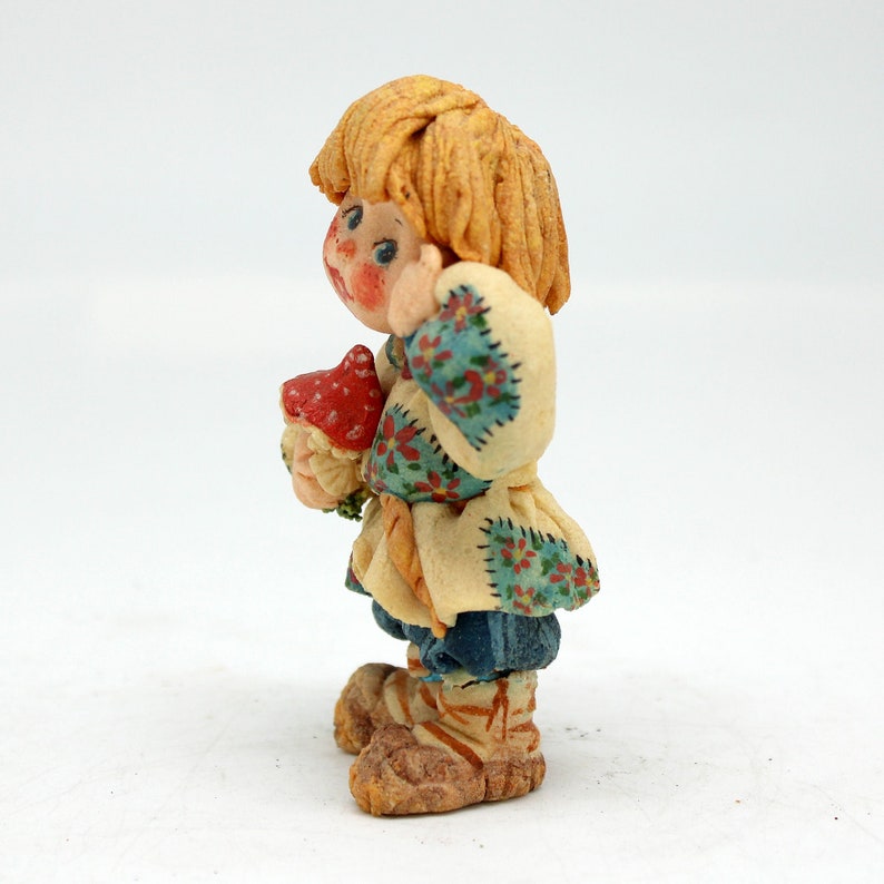 One of a Kind Little Boy with a Mushroom Unique Clay Figurine image 4