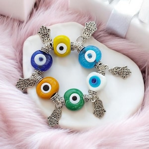 Handmade Multicolor Evil Eye Bracelet: Turkish Hamsa Hand Charm