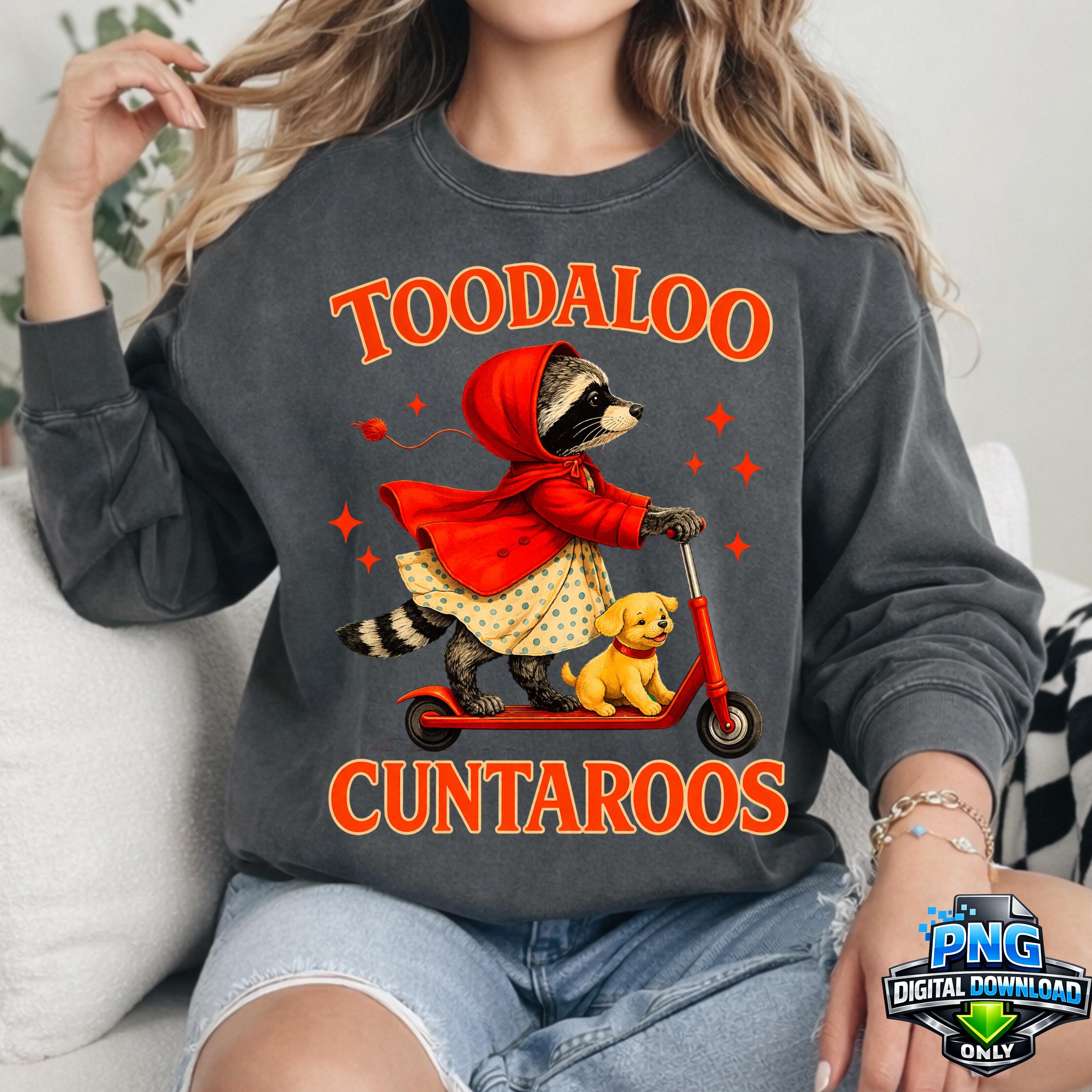 Toodaloo Cuntaroos Raccoon Scooter Sarcastic Humor Png, Funny Raccoon ...