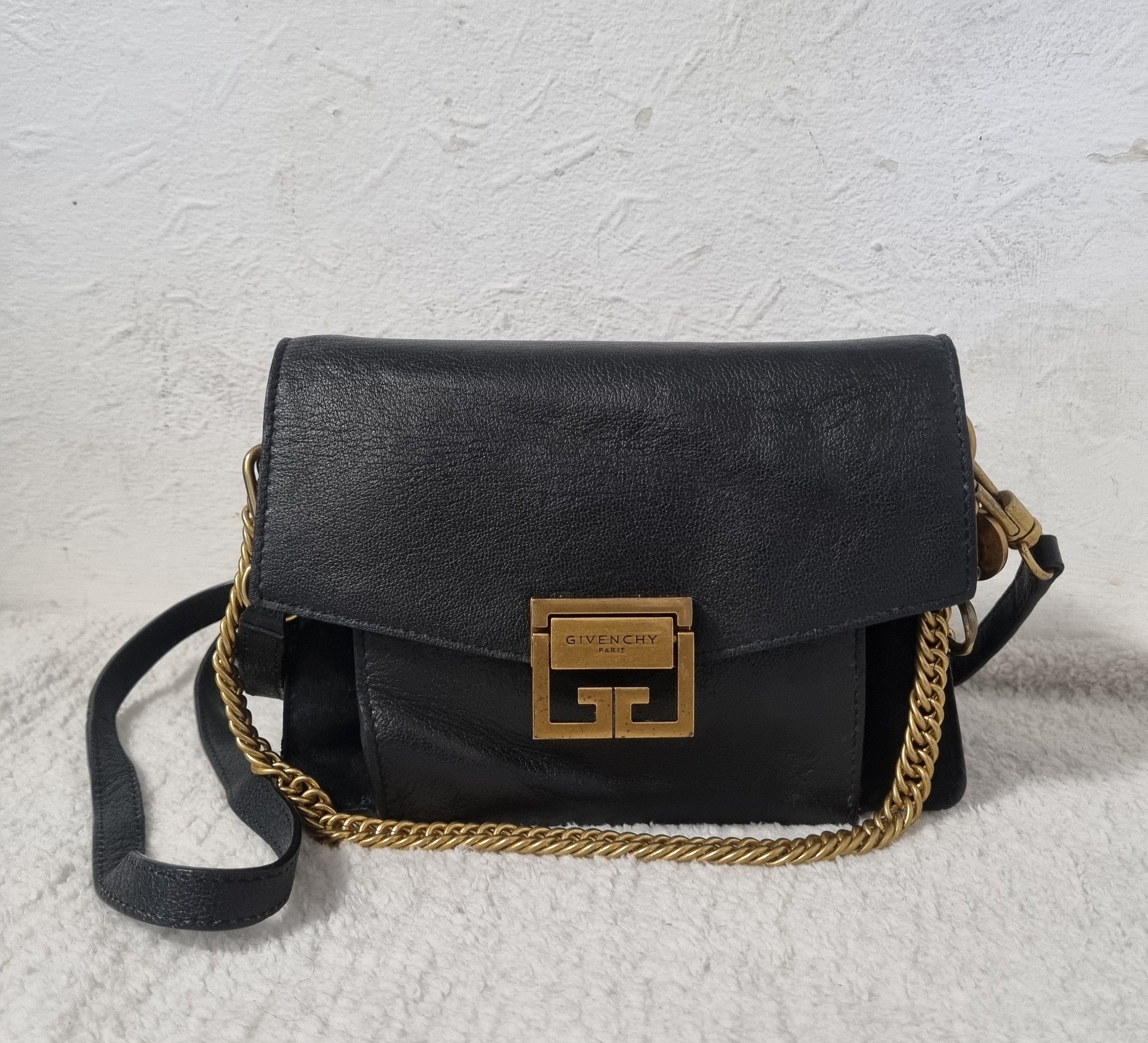 Givenchy Black Leather and Suede Small GV3 Shoulder Bag Givenchy