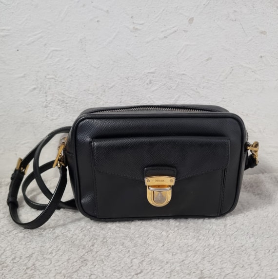 Prada Saffiano Leather Camera Bag in Black