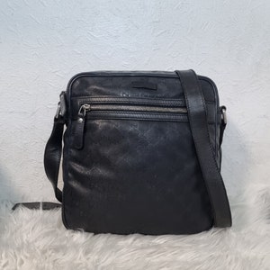 Bolsa mensageiro de lona revestida GG Gucci autêntica