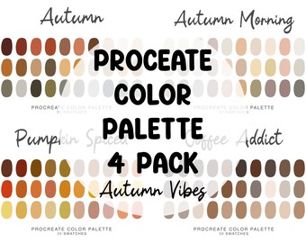 Estetica autunnale Procreate Color Palettes 4 pack bundle, iPad Procreate Illustration, campioni di colore per toni autunnali Procreate Art