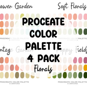Floral pastel tones aesthetic Procreate Color Palettes 4 pack bundle, iPad Procreate Illustration, color swatches flower tones Procreate Art