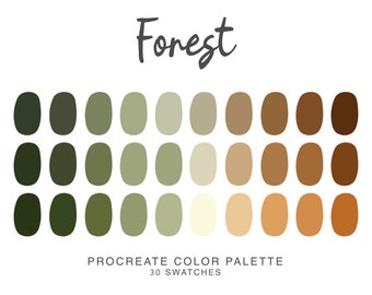 Nature forest Procreate Color Palette, iPad Procreate Illustration, color swatches for nature tones Procreate Art