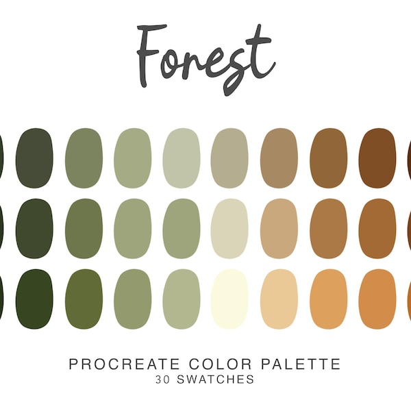 Nature forest Procreate Color Palette, iPad Procreate Illustration, color swatches for nature tones Procreate Art