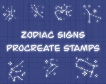Zodiac sign Procreate brush and stamp pack / star sign procreate stamps / spiritual brush / procreate sticker pack digital download